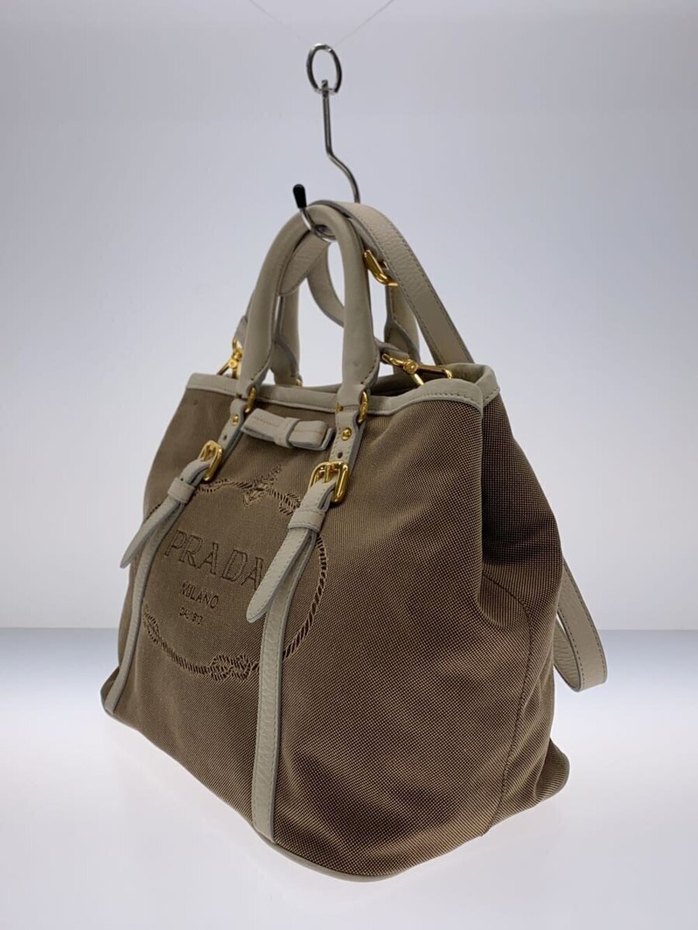 Prada Cream Canvas Handbag Beige Cream Tan